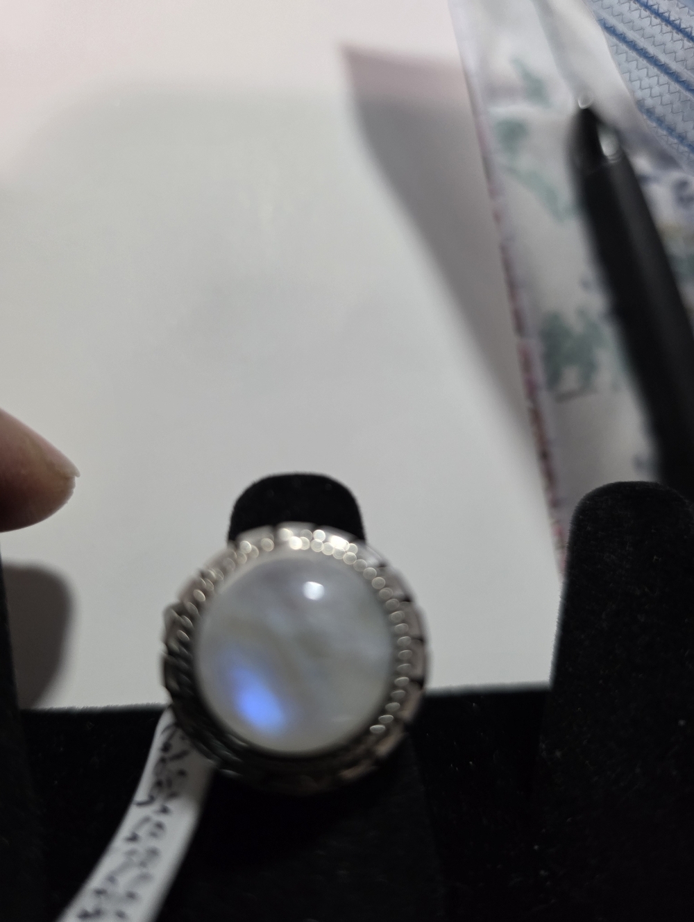 Rainbow Moonstone Sterling Silver Ring - Elegant Iridescent White Jewelry